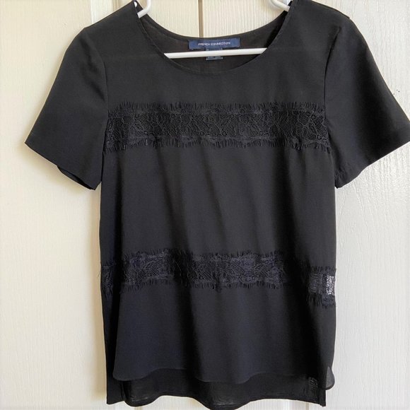 French Connection Black top with lace insets. Size XS - Picture 3 of 4